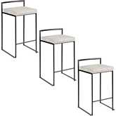 Fuji 26" Stackable Counter Stool in Black Metal & Light Grey Cowboy Fabric (Set of 3)
